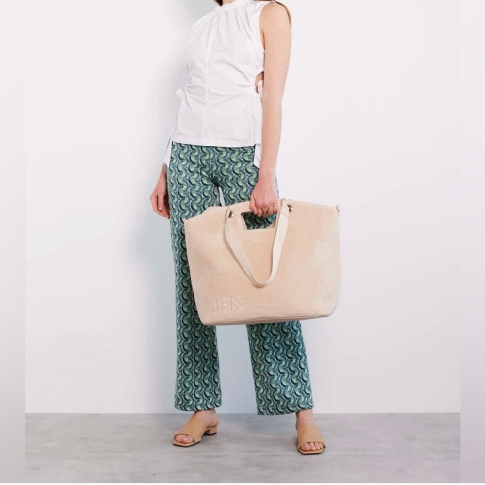 beis terry tote beach bag in beige